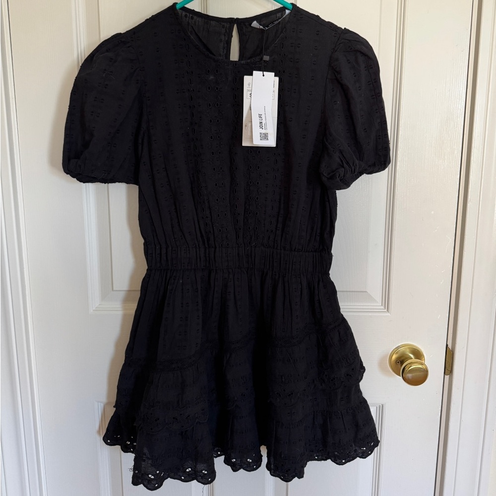 Zara Black Cotton Eyelet Dress